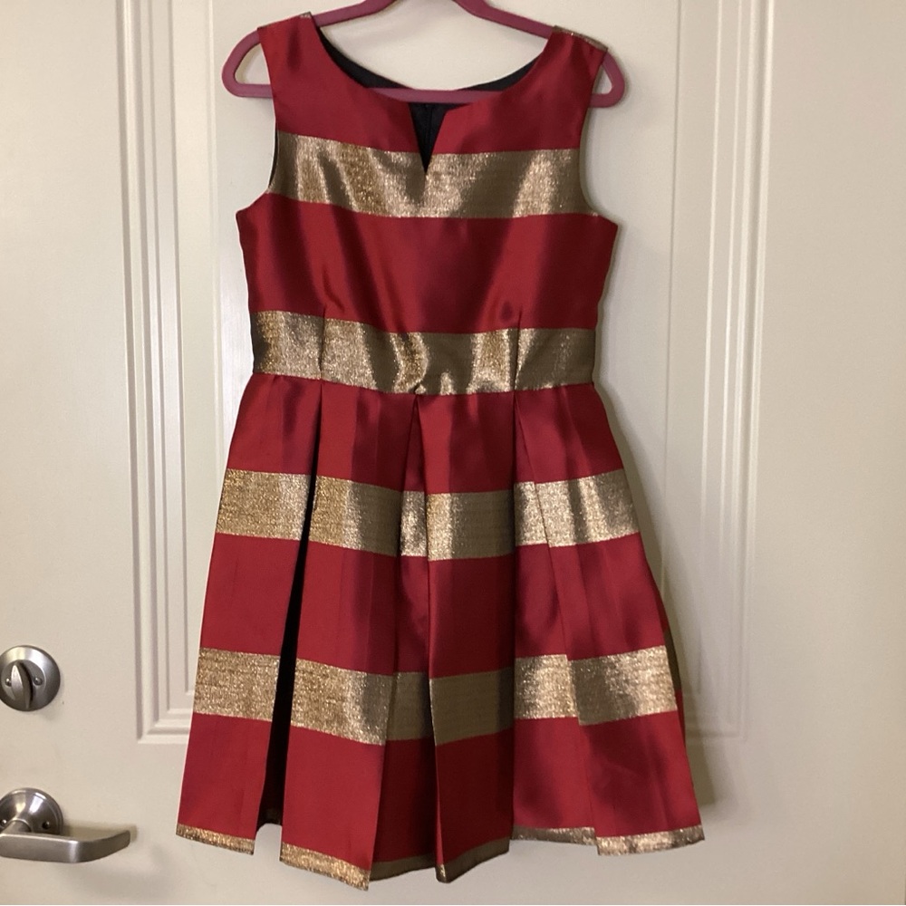 PRETTY AS A PICTURE Girl’s Red and Gold Striped Formal Dress SZ 8 - 10